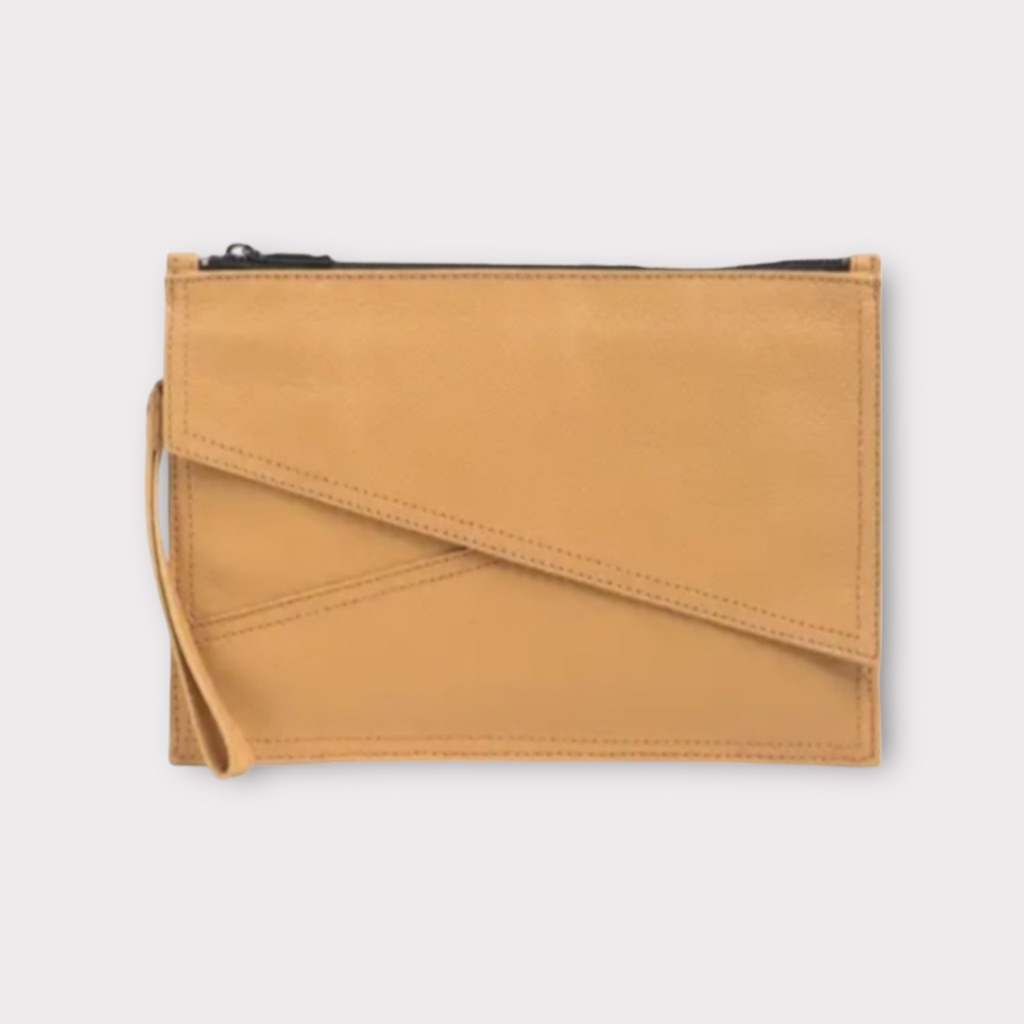 Botkier Crosstown Clutch Zip Purse Large Wrist Strap Leather Color Camel Nib Nwt